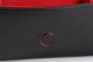 Handmade Italian Leather Clutch - Roma - Onyx Black - Lava Red Trim