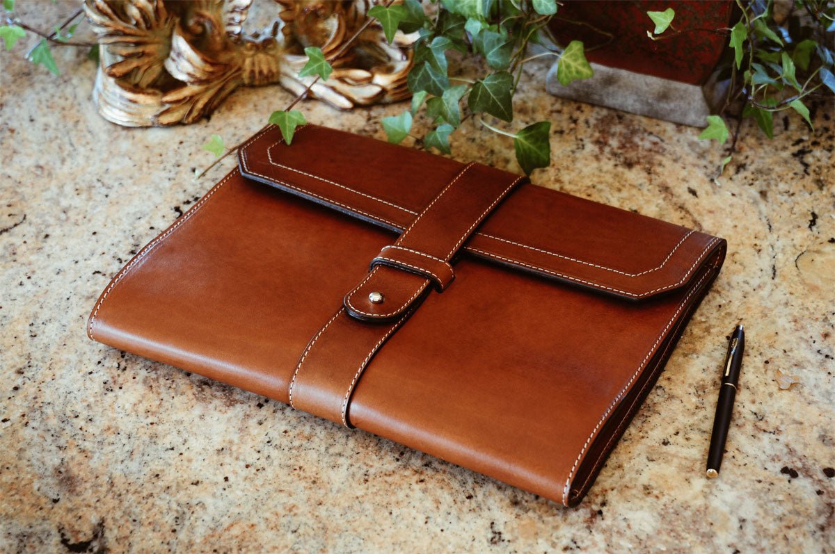 Italian Leather Handmade Post - Strap Brief Folio - Terra - Borlino