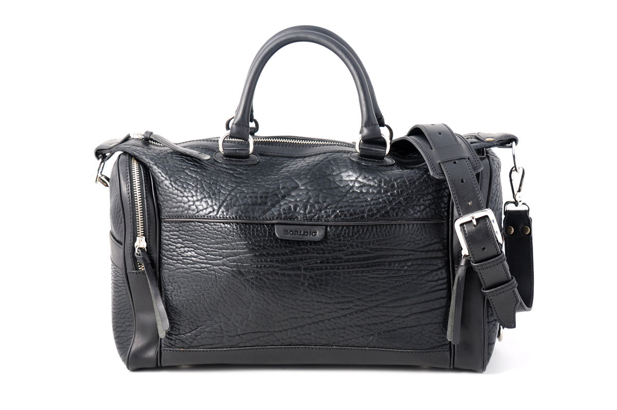 Leather Duffel - One-Night-Stand - Buffalo Onyx Black - This leather duffel bag is constructed of the finest Italian Buffalo and Vachetta leathers. It's perfect for weekend trips that securely fits in the plane overhead or under your seat or a short trip to the gym. 