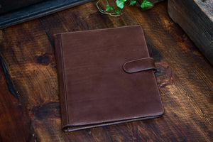 Handmade Leather Magnetic Closure Padfolio - Walnut Brown