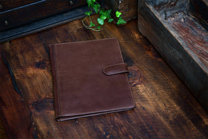 Handmade Leather Magnetic Closure Padfolio - Walnut Brown