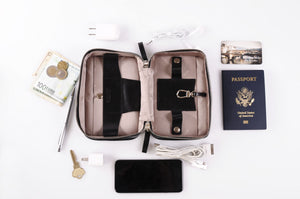 Tech Kit, tech case, tech bag, Handmade, Calf Leather, Carryall, Onyx black