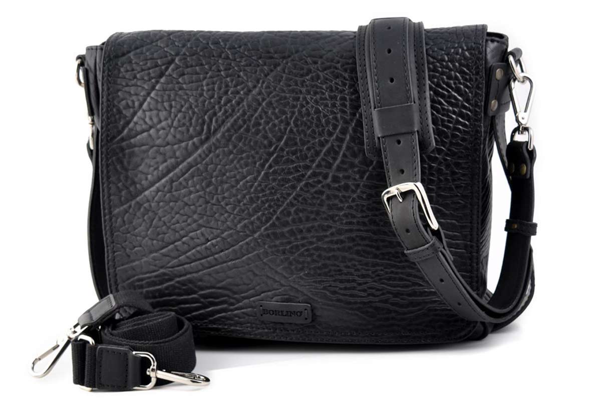 cole haan mens wayland pebbled leather backpack black The Treviglio Buffalo Leather Messenger Bag - Onyx Black