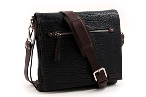 Bolso bandolera bicolor de piel de búfalo - Ónix/Nogal