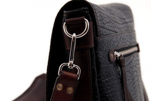 Bolso bandolera bicolor de piel de búfalo - Ónix/Nogal
