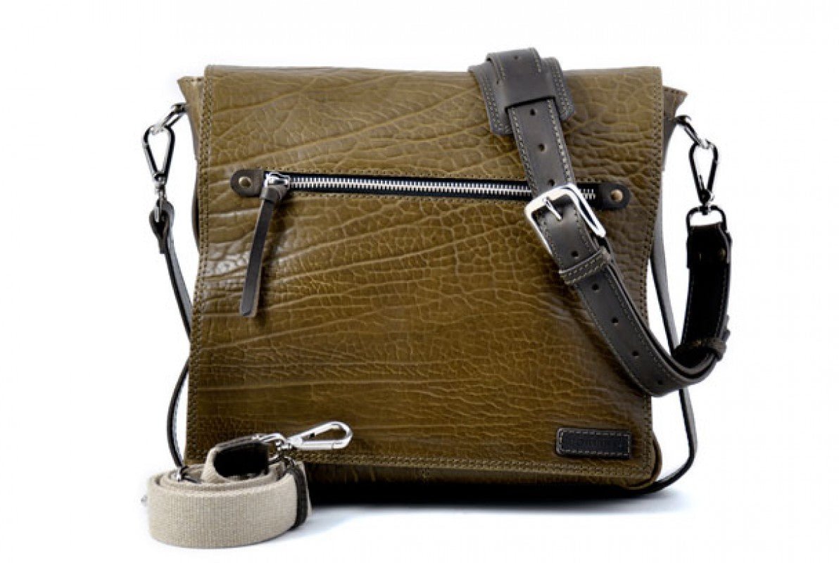 Two - tone Buffalo Leather Messenger Bag - Moss - Borlino