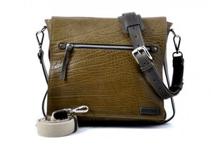 Two-tone Buffalo Leather Messenger Bag - Moss