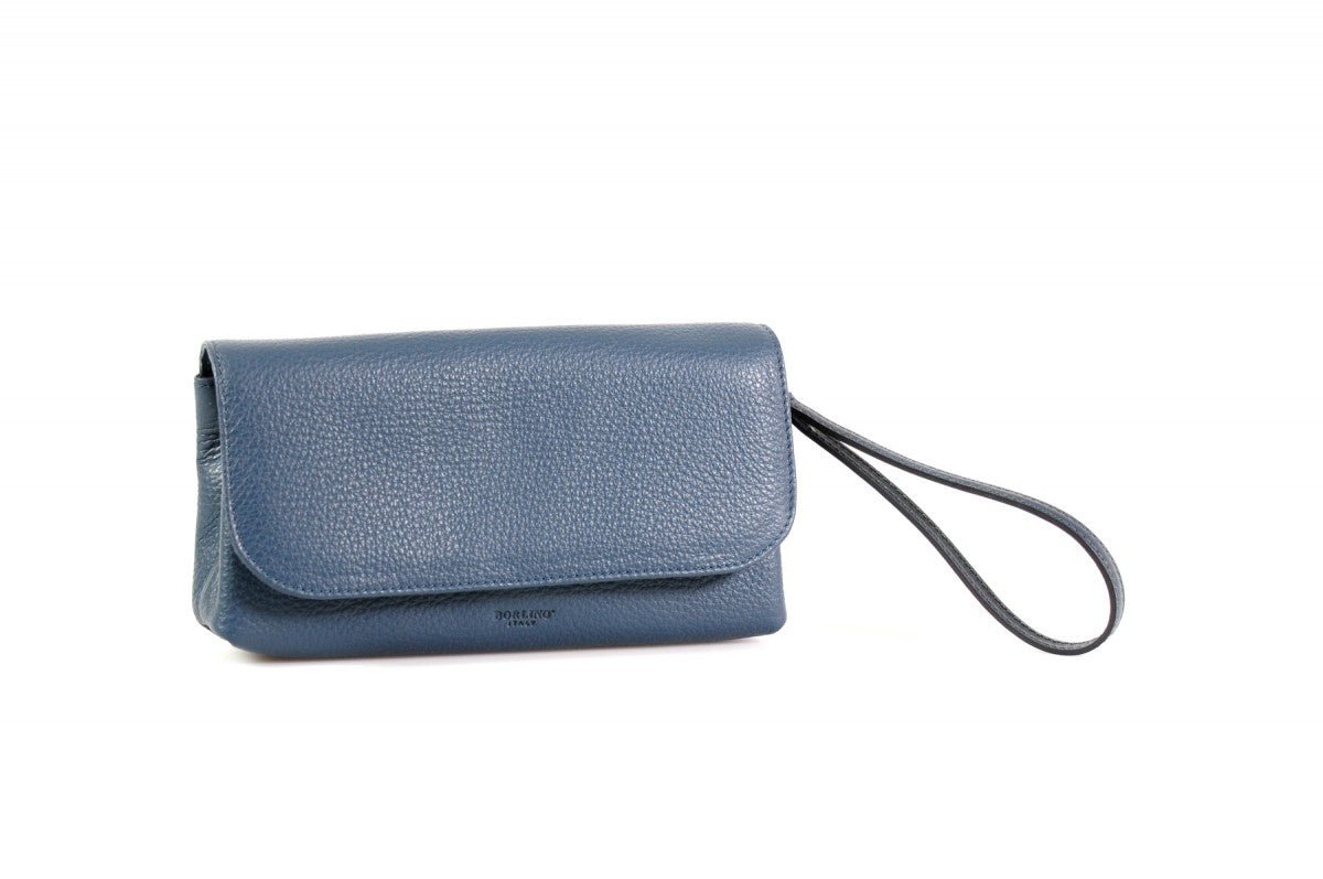 Handmade Italian Leather Clutch - Roma - Capri Blue - Borlino