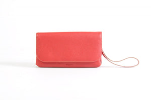Clutch de cuero italiano hecho a mano - Roma - Rojo lava - Ribete natural