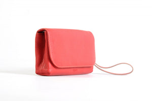 Clutch de cuero italiano hecho a mano - Roma - Rojo lava - Ribete natural