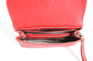 Clutch de cuero italiano hecho a mano - Roma - Rojo lava - Ribete natural
