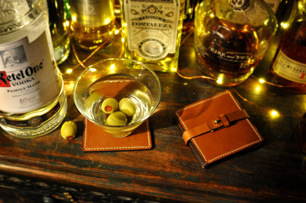 Italian Leather Drink Coasters - Leather Coasters - Borlino