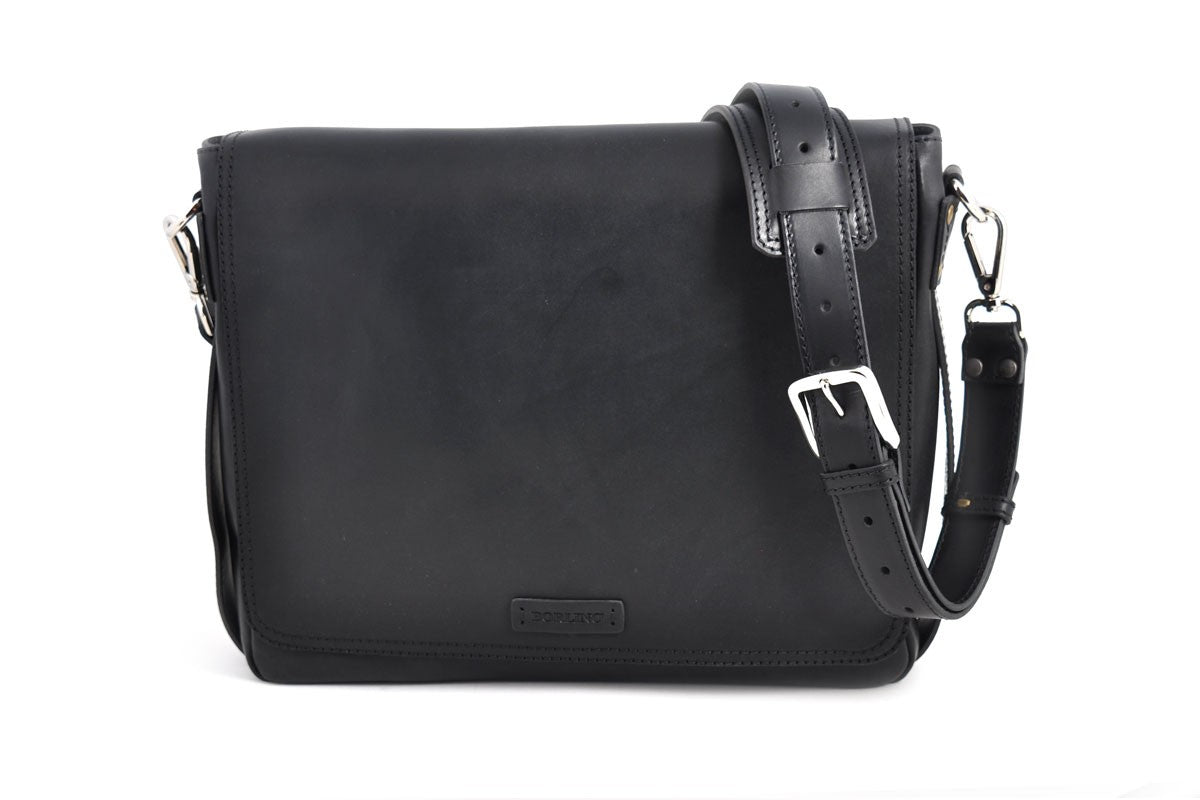 Leather Messenger Bag - Onyx Black - Borlino