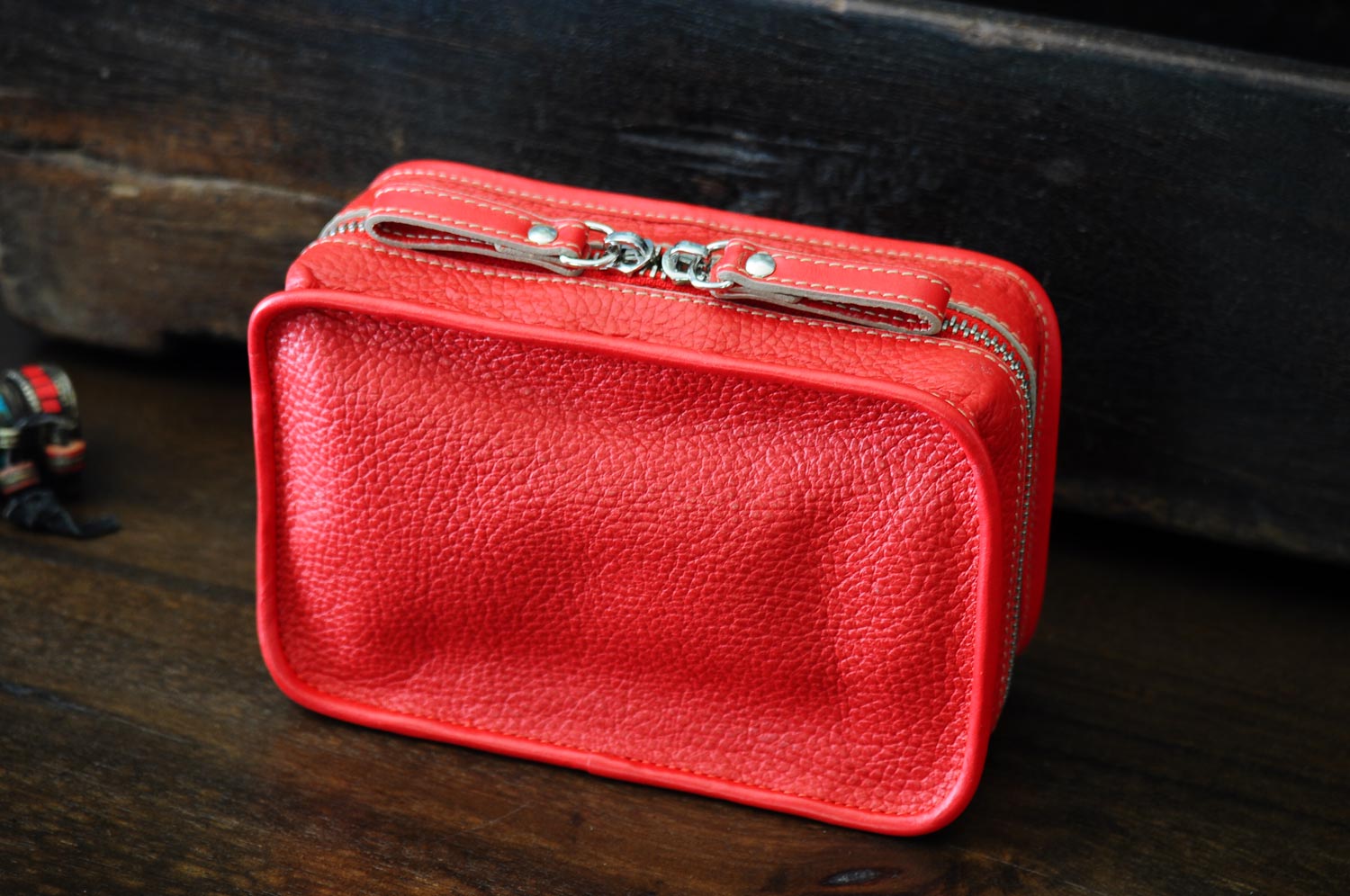Italian Leather Tech Case and Travel Carryall - Lava Red - Borlino