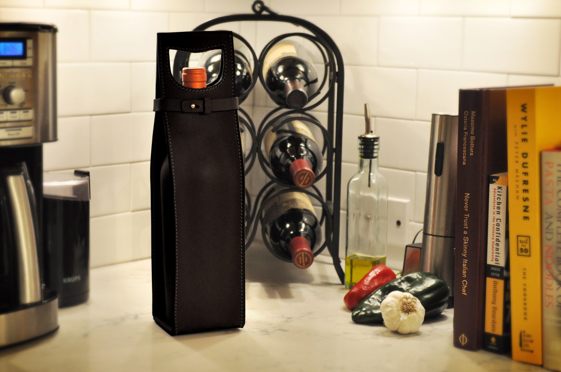 Leather wine hotsell bottle holder