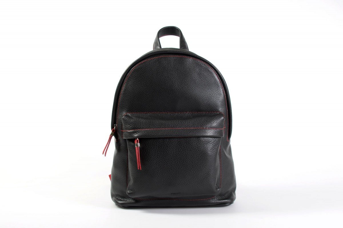 The Cortina Calf Leather Backpack - Onyx Black Lava Red Accents - Borlino