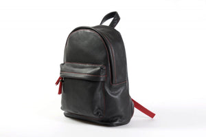 The Cortina Calf Leather Backpack - Onyx Black Lava Red Accents - Borlino