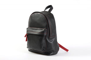 The Cortina Calf Leather Backpack - Onyx Black Lava Red Accents