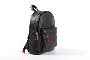 The Cortina Calf Leather Backpack - Onyx Black Lava Red Accents - Borlino