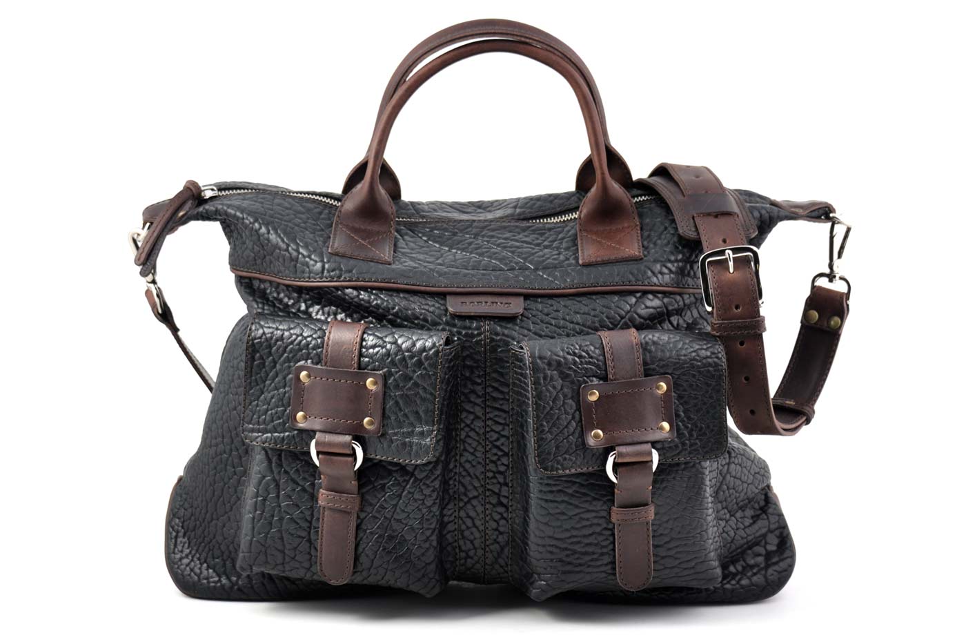 The Milano Buffalo Leather Duffle Bag - Onyx/Walnut - Borlino