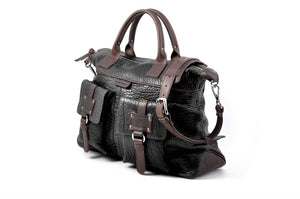 The Milano Buffalo Leather Duffle Bag - Onyx/Walnut - Borlino