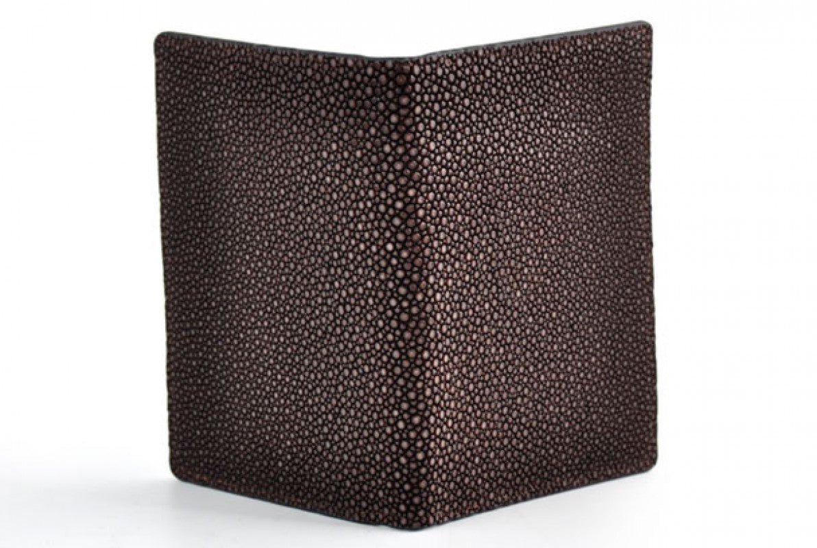 Leather passport case - Stingray Leather - Walnut Brown and handmade in Italy.