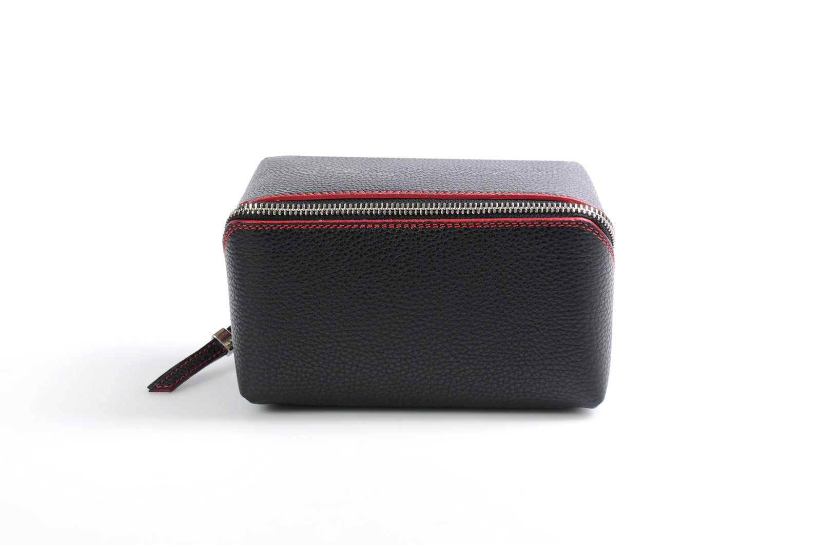 Leather Travel Case - Onyx Black Red Trim - Borlino