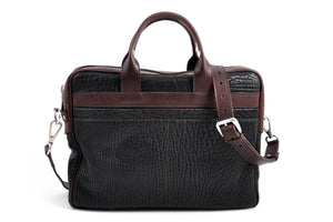 The Treviso Buffalo Leather Briefcase - Onyx with Walnut