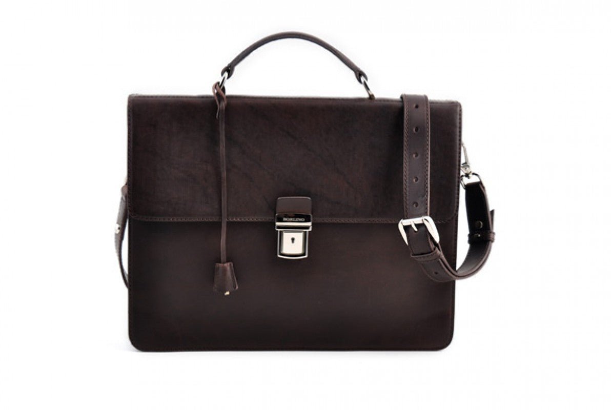 Slim Leather Briefcase - The Forza - Walnut Brown - Borlino