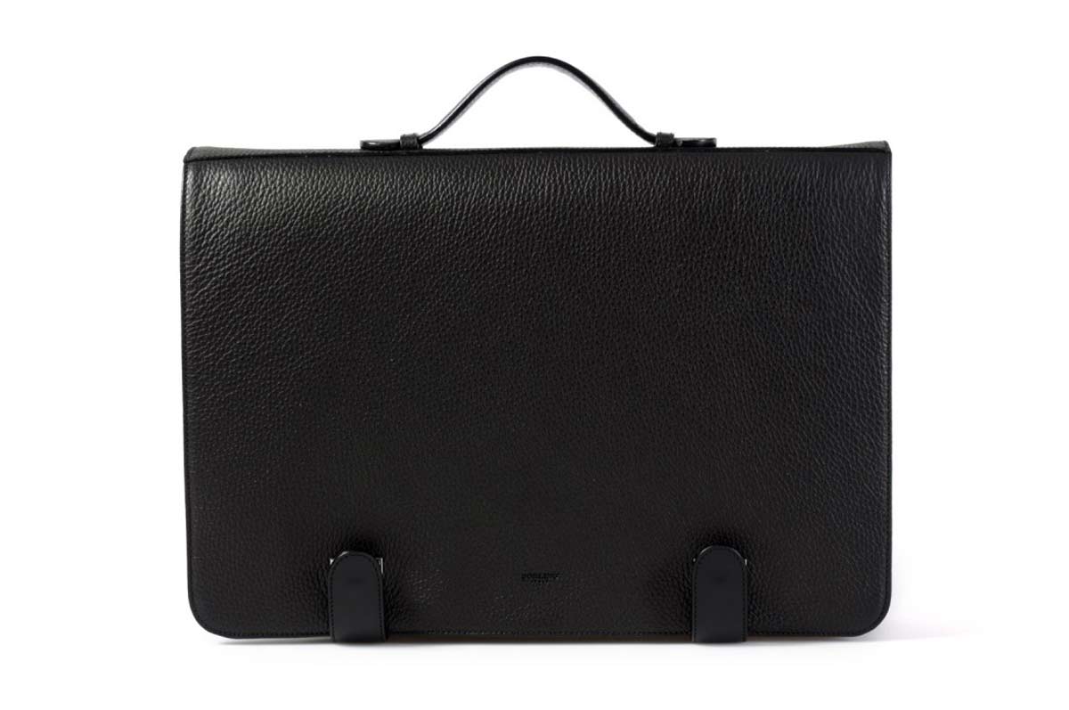 Leather Briefcase - Soft Leather Conference Case - Onyx Pebble - Borlino