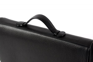 Men's  Black Leather executive briefcase - A Soft Leather Briefcase - The Borlino Briefolio - This Executive Black Leather Briefcase lays flat and filled with pockets and paper tablets. 
