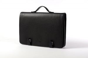 Men's  Black Leather executive briefcase - A Soft Leather Briefcase - The Borlino Briefolio - This Executive Black Leather Briefcase lays flat and filled with pockets and paper tablets. 