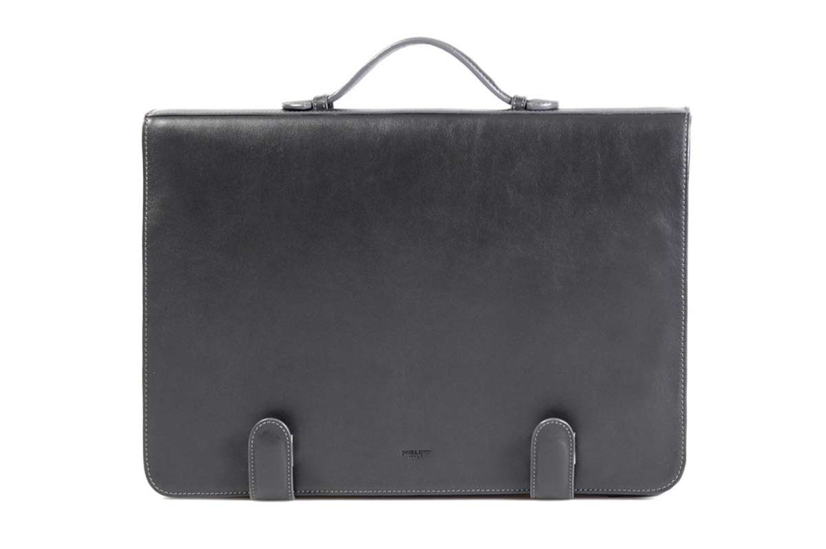 Leather Briefcase - Soft Leather Conference Case - Shark Grey - Borlino
