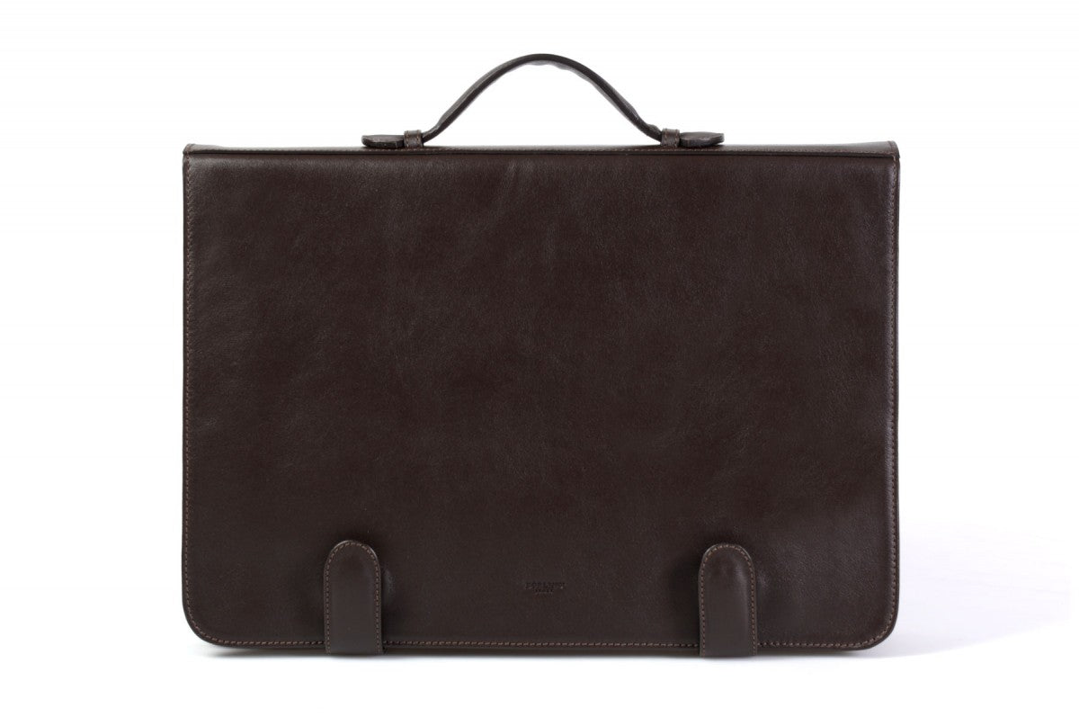 Leather Briefcase - Soft Leather Conference Case - Walnut Brown - Borlino