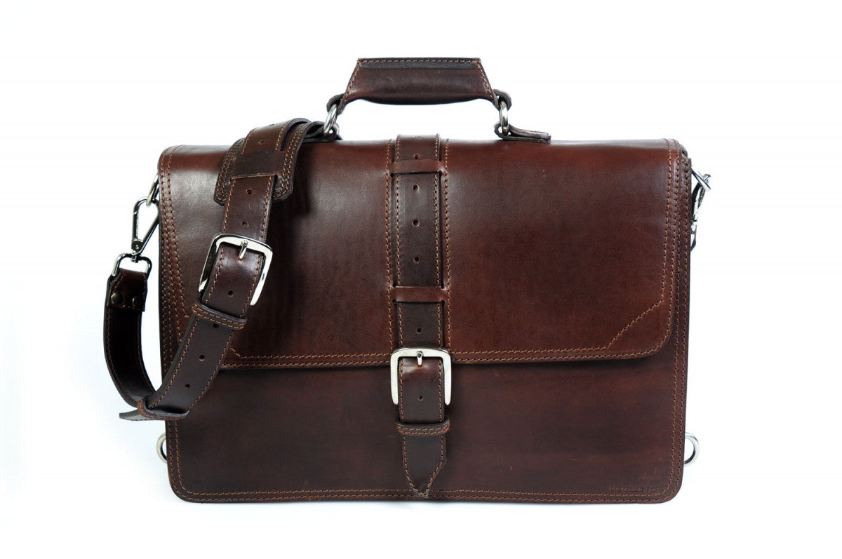 Leather Briefcase Handmade in Italy - This Classic briefcase is a double-gusset case designed for heavy loads. Guaranteed for life. 