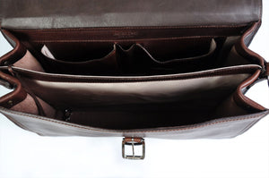 Walnut Brown Leather Briefcase Handmade in Italy - This Classic briefcase is a double-gusset case designed for heavy loads. Guaranteed for life. 