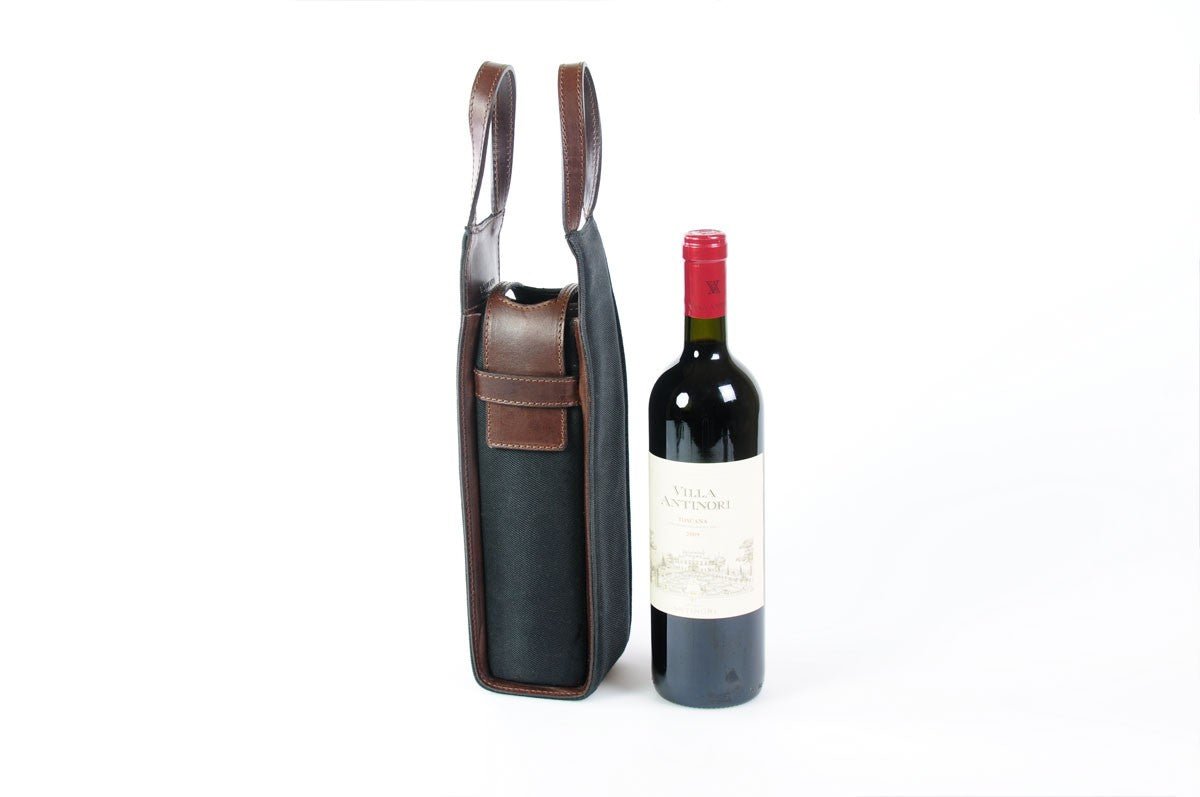 Italian Wine Case - Waxed Canvas and Leather - Onyx / Walnut - Borlino