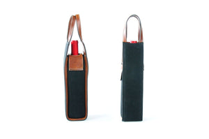 Italian Wine Case - Waxed Canvas and Leather - Onyx / Terra