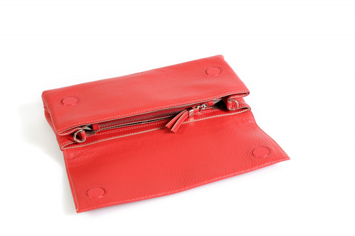Italian Leather Clutch/Crossbody Bag Red
