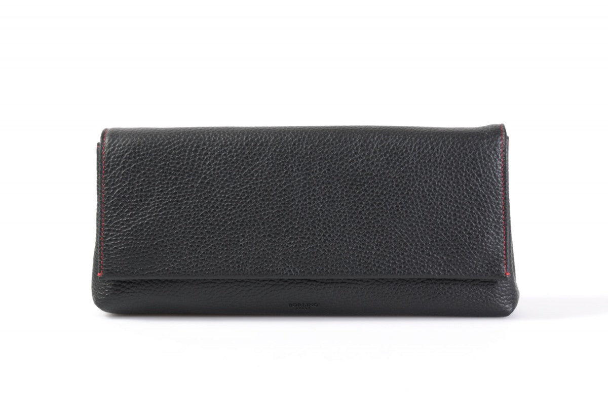 Handmade Italian Leather Clutch - Rimini - Onyx Black - Lava Red Trim