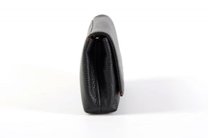 Clutch de cuero italiano hecho a mano - Rimini - Negro ónix - Adornos en rojo lava