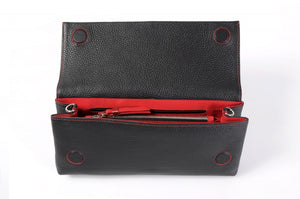 Handmade Italian Leather Clutch - Rimini - Onyx Black - Lava Red Trim