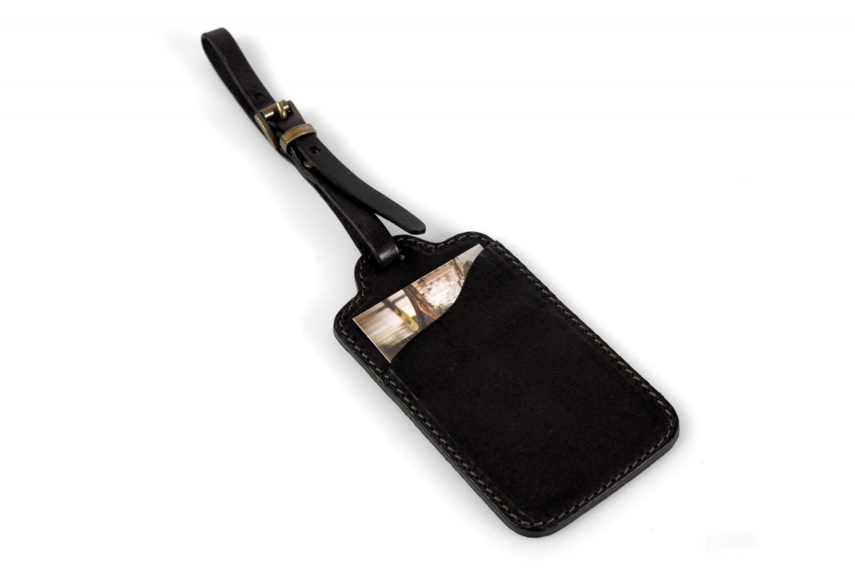 Rustic Black Leather Luggage Tag - Borlino