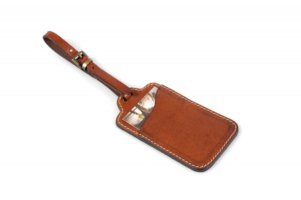 Rustic Tan Leather Luggage Tag - Borlino