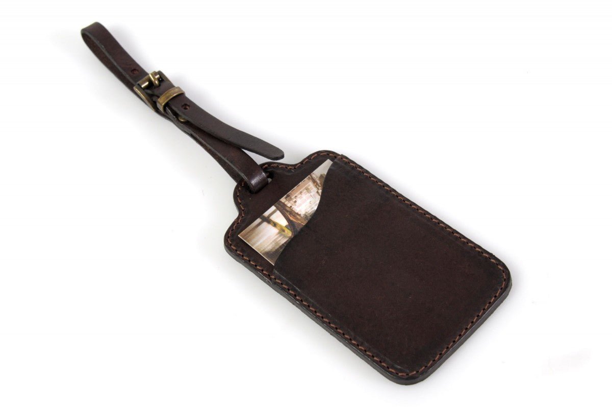 Rustic Brown Leather Luggage Tag - Borlino