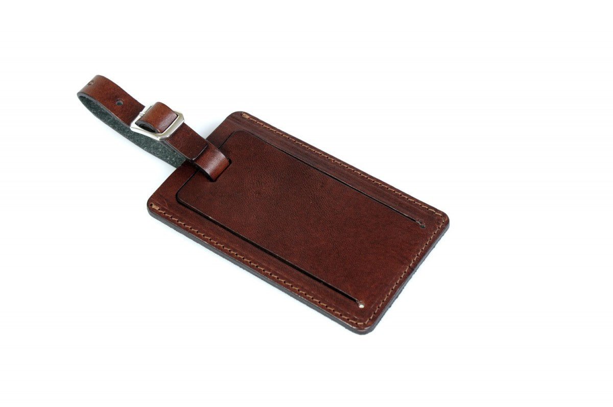 Luggage Tag - Walnut Brown Leather Luggage Tag - Contemporary - Borlino
